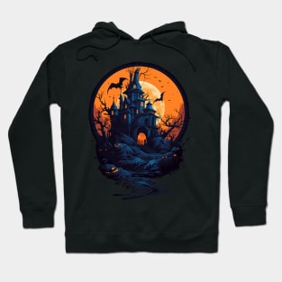 Haunted Horizons: Spooky Castle Sunset Tee Hoodie